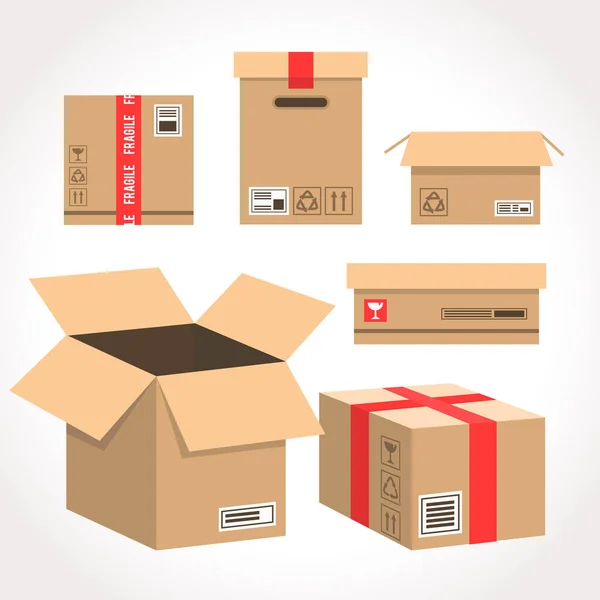 Cardboard box vector packaging for delivery. Boxlike package. Cartoon parcel flat style illustration isolated on white background