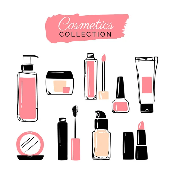 Set of cosmetics, beauty and makeup icons in flat design
