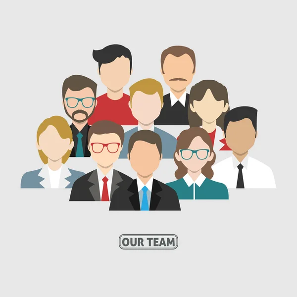 Group of working people standing on white background. business men and business women in flat design people characters.
