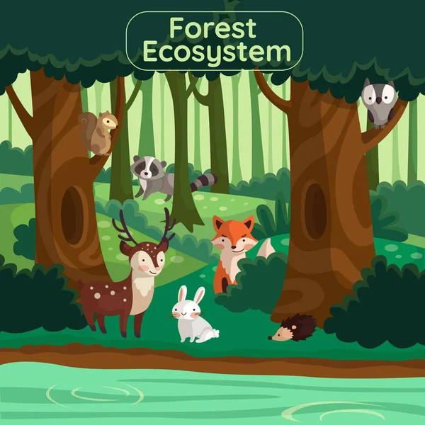 concept of ecosystem among forest vector illustration