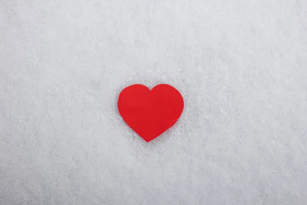 Single red heart on the snow, love concept