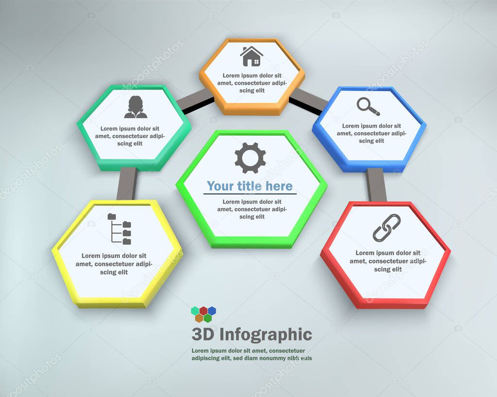 5 options, 3D infograpihc with polygon