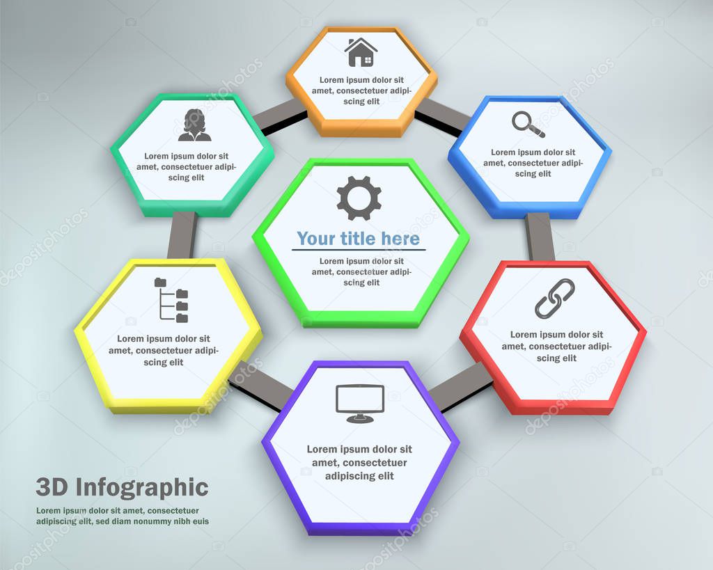 6 options, 3D infograpihc with polygon