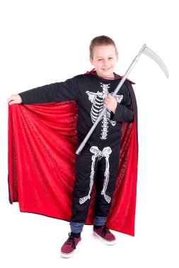 küçük çocuk izole beyaz Cadılar Bayramı'nda poz