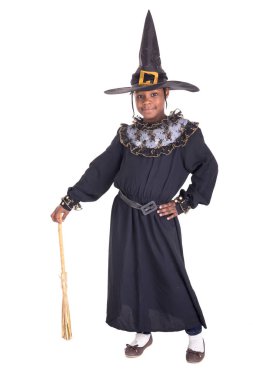 küçük kız halloween poz için giyinmiş