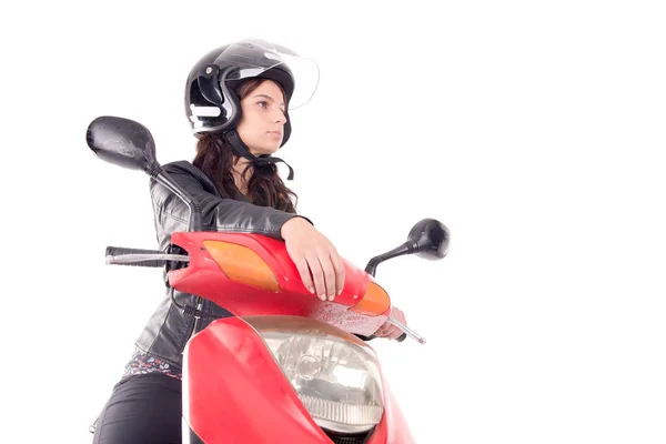 Young Woman Motorcycle Isolated White — Stock Photo, Image