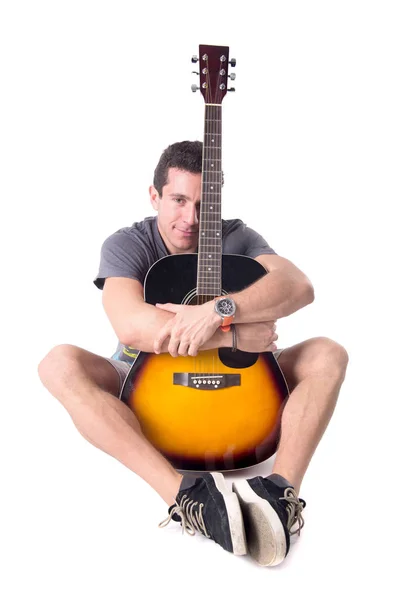 Young Man Posing Guitar Isolated — Stock Photo, Image