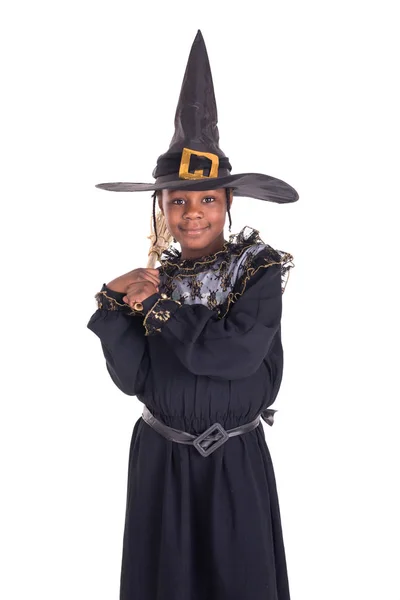 Malá Dívka Oblečená Pro Halloween Pózuje — Stock fotografie