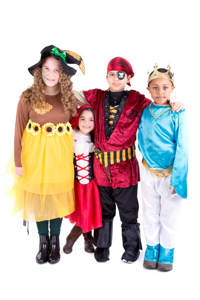 little kids posing isolated in white on halloween