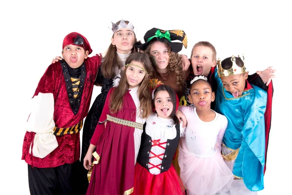 Niños Posando Aislados Blanco Halloween — Foto de Stock