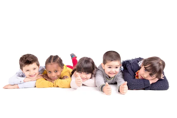 Petits Enfants Posant Isolés Blanc — Photo