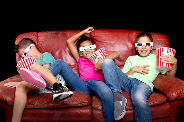 Little Kids Watching Movies Glasses — Stock Photo, Image