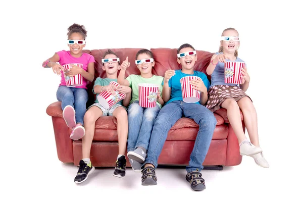 Kleine Kinderen Kijken Films Met Bril — Stockfoto