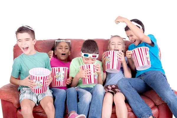 Kleine Kinder Sehen Filme Mit Brille — Stockfoto