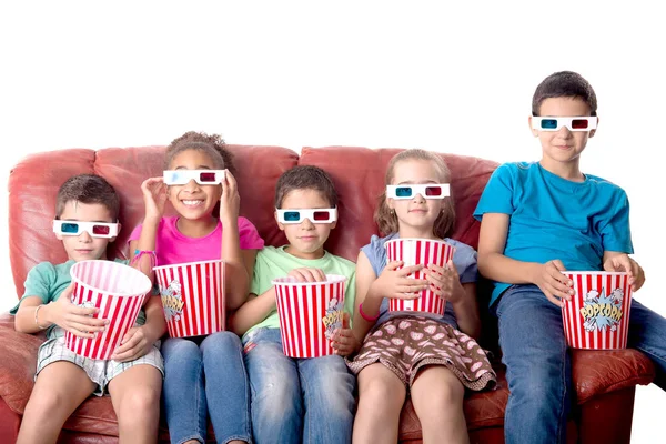 Kleine Kinder Sehen Filme Mit Brille — Stockfoto