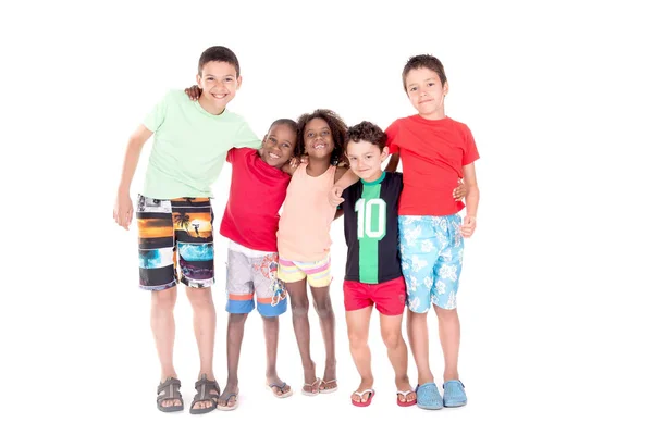 Grupo Niños Posando Aislados Fondo Blanco — Foto de Stock