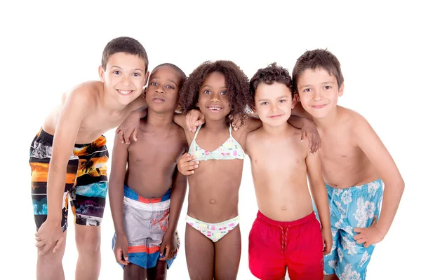 Gruppe Von Kindern Posiert Isoliert Vor Weißem Hintergrund — Stockfoto