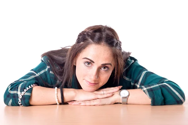 Belle Jeune Fille Posant Isolée Blanc — Photo