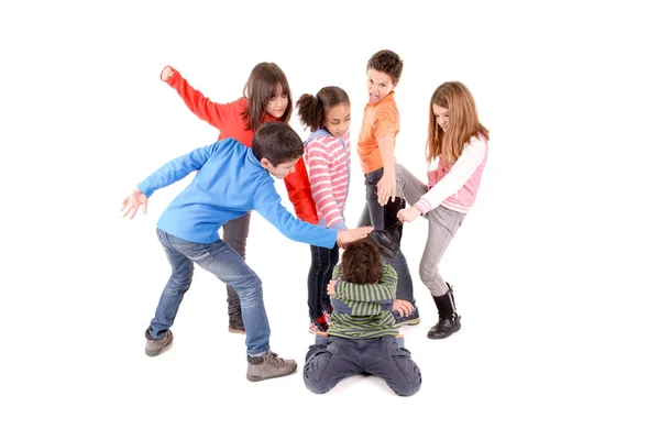 Petits Enfants Intimidant Autre Enfant Isolé Blanc — Photo