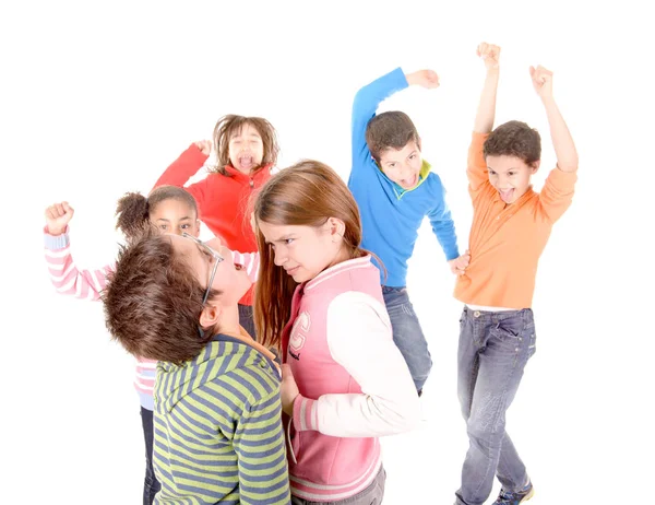 Petits Enfants Intimidant Autre Enfant Isolé Blanc — Photo