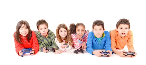 Little Kids Playing Videogames Isolated White — Stock Photo, Image