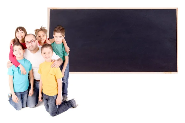 Группа Детей Учителем Изолированы Белом — стоковое фото