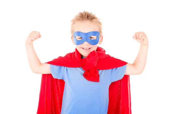 Liten Pojke Låtsas Vara Superhjälte — Stockfoto