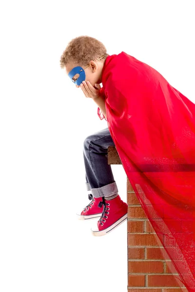 Menino Fingindo Ser Super Herói — Fotografia de Stock
