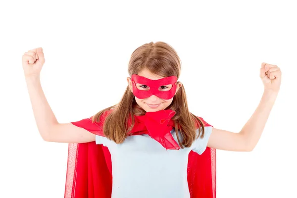 Menina Fingindo Ser Super Herói Isolado Fundo Branco — Fotografia de Stock