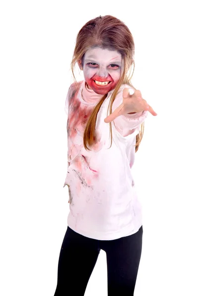 Bambina Halloween Con Costume Zombie — Foto Stock