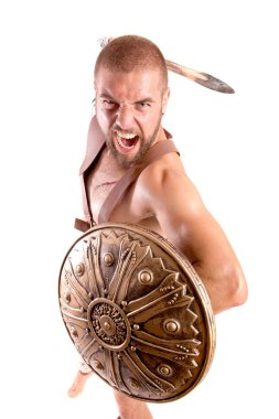 Beyaz arka planda izole güçlü gladyatör