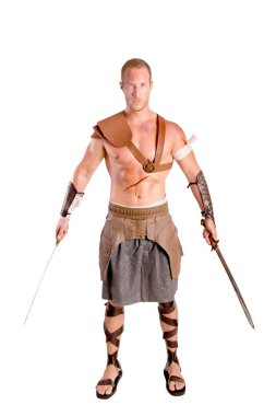 Beyaz arka planda izole güçlü gladyatör