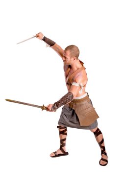 Beyaz arka planda izole güçlü gladyatör