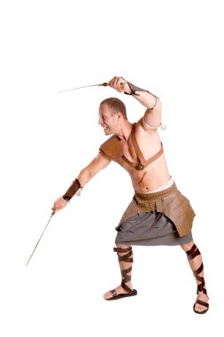 Beyaz arka planda izole güçlü gladyatör