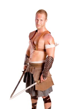 Beyaz arka planda izole güçlü gladyatör