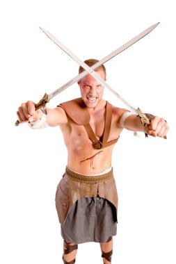 Beyaz arka planda izole güçlü gladyatör