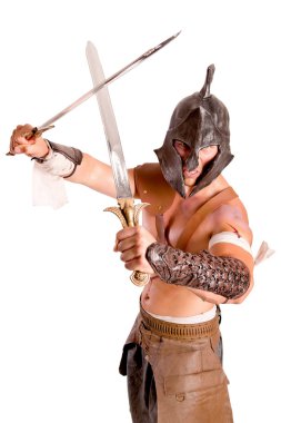 Beyaz arka planda izole güçlü gladyatör