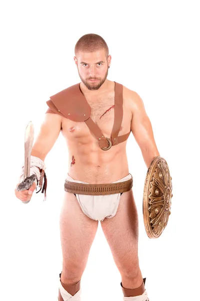 Starker Gladiator Isoliert Auf Weißem Hintergrund — Stockfoto