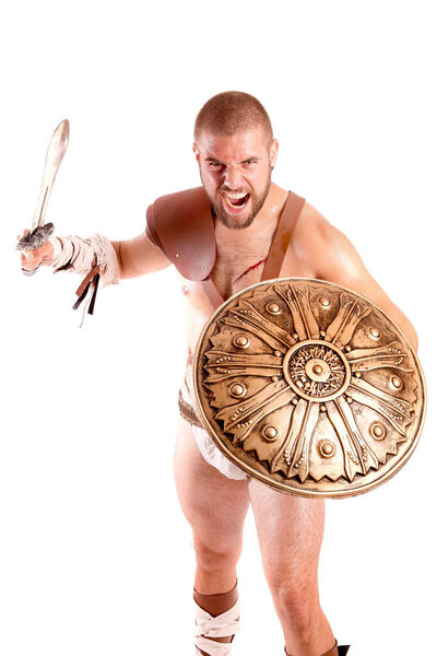 strong gladiator isolated in white background