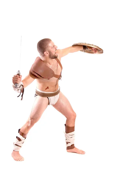 Starker Gladiator Isoliert Auf Weißem Hintergrund — Stockfoto