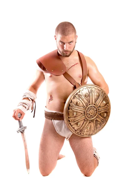 Stark Gladiator Isolerade Vit Bakgrund — Stockfoto