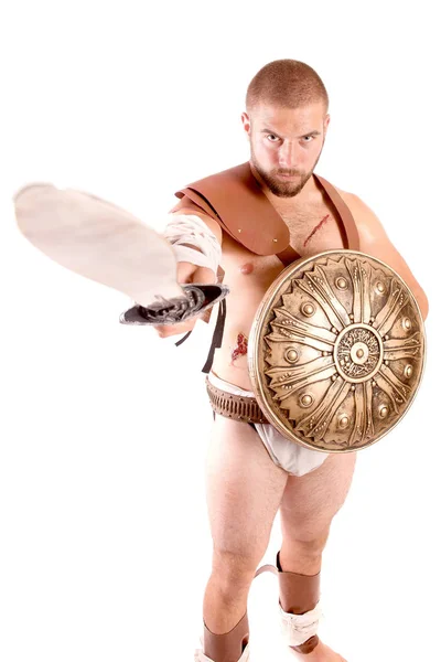 Sterke Gladiator Geïsoleerd Witte Achtergrond — Stockfoto