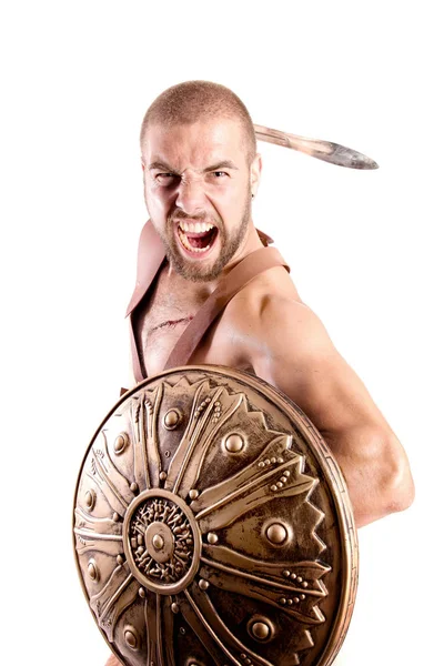 Stark Gladiator Isolerade Vit Bakgrund — Stockfoto