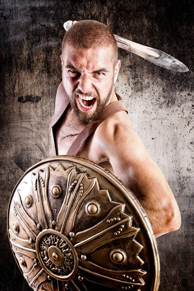 Strong Gladiator Isolated Dark Background — Stock Photo, Image