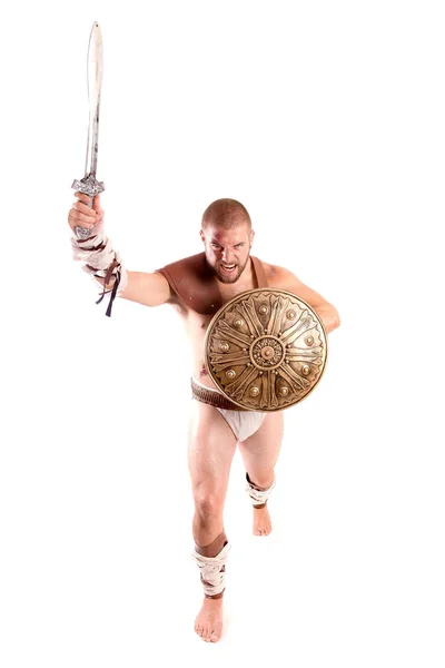 Sterke Gladiator Geïsoleerd Witte Achtergrond — Stockfoto