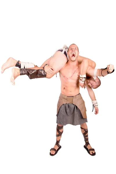 Gladiadores Fuertes Luchando Aislados Fondo Blanco — Foto de Stock