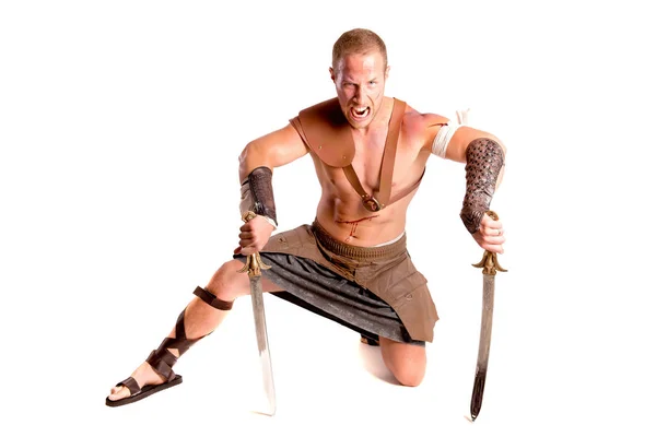 Strong Gladiator Isolated White Background — Stock Photo, Image