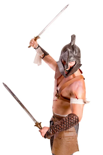 Sterke Gladiator Geïsoleerd Witte Achtergrond — Stockfoto