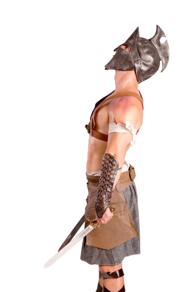 Strong Gladiator Isolated White Background — Stock Photo, Image