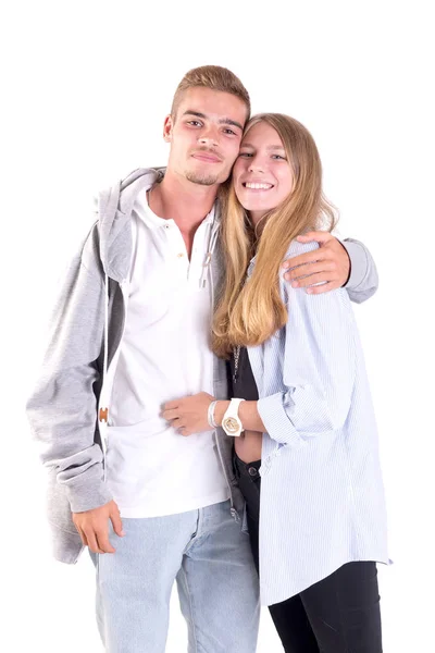 Teenage Couple Posing Isolated White — Stock Photo, Image